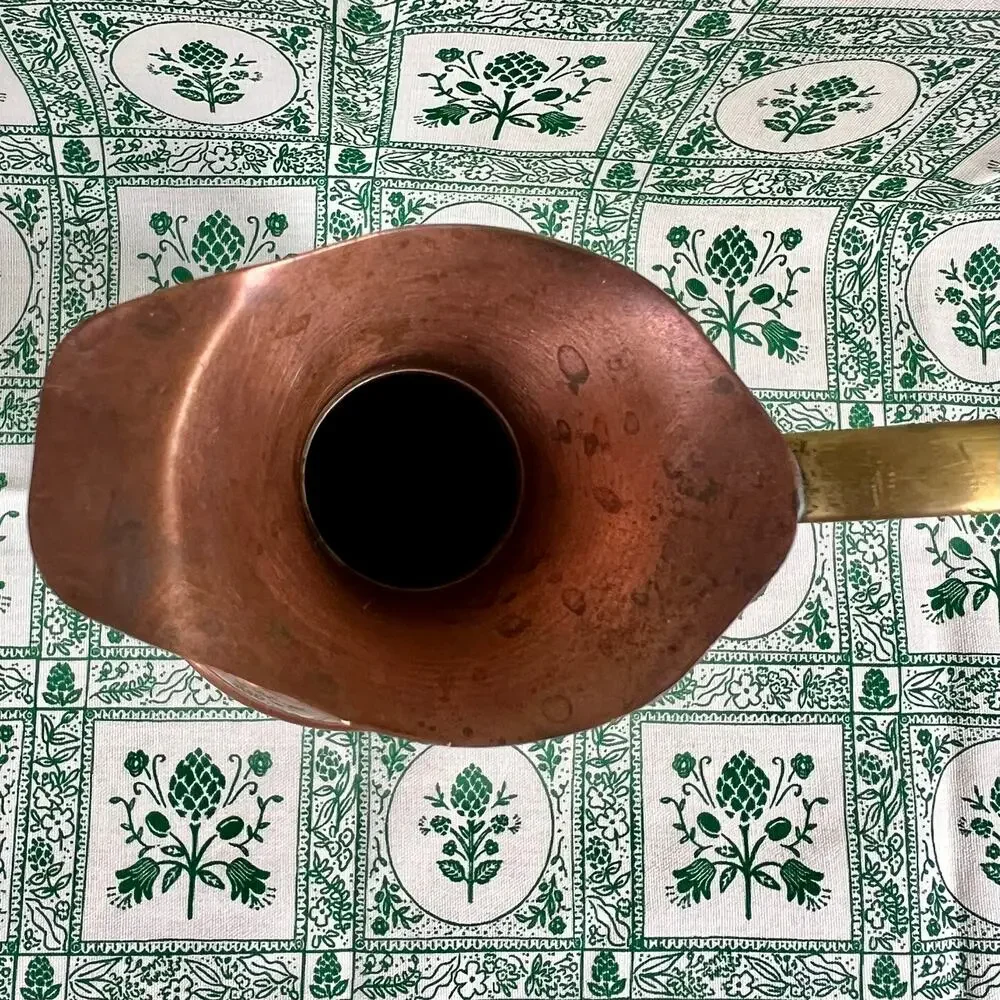 Vintage 50s Copper Pitcher Jug Brass‎ Handle Rustic Country Decor